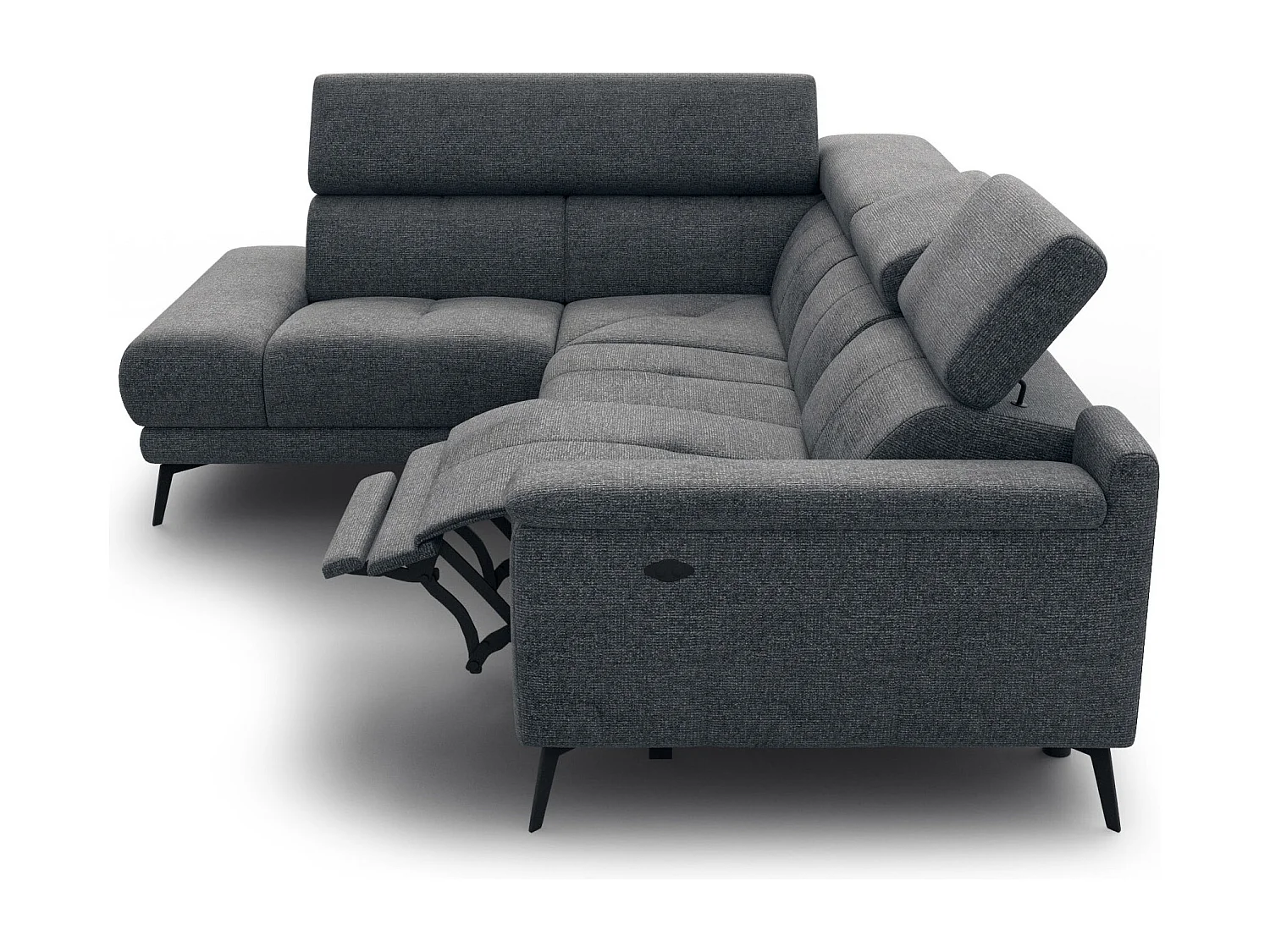 Canapé d'angle 4 places avec  1 relax électrique tissu gris foncé - FIERO