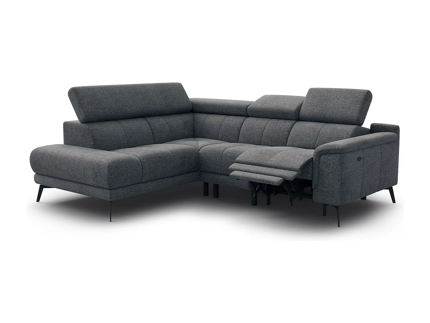 Canapé d'angle 4 places avec  1 relax électrique tissu gris foncé - FIERO