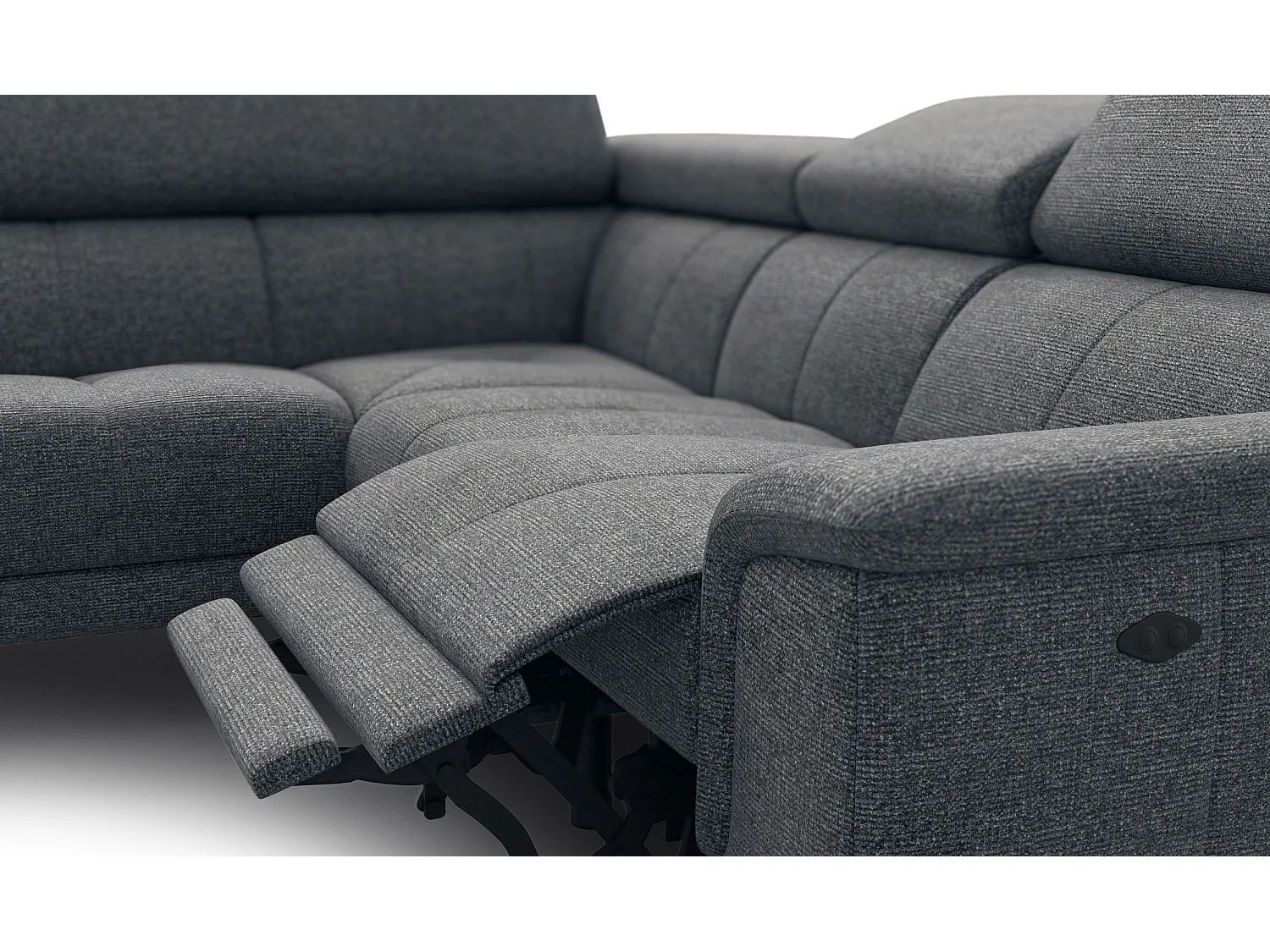 Canapé d'angle 4 places avec  1 relax électrique tissu gris foncé - FIERO