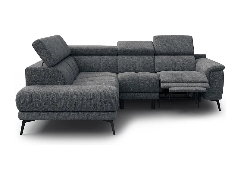Canapé d'angle 4 places avec  1 relax électrique tissu gris foncé - FIERO