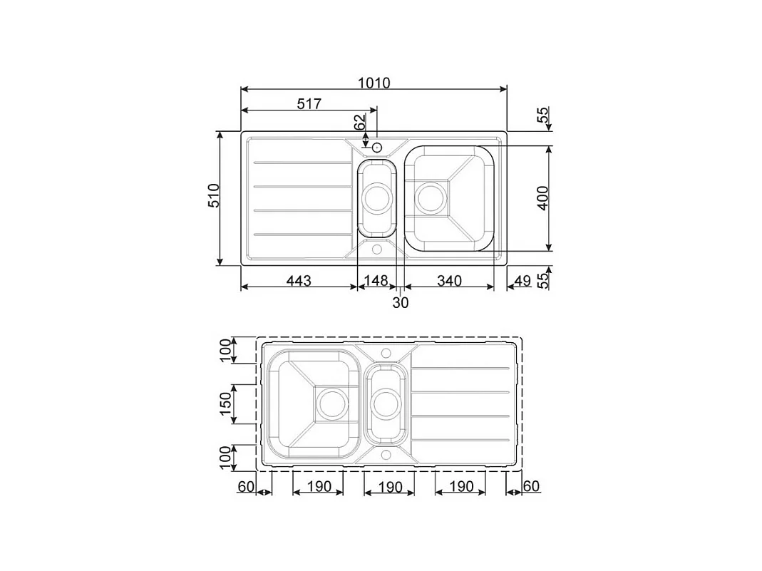 Lavello incasso 2 vasche e gocciolatoio reversibile 100x50 Smeg LFB112 inox spazzolato