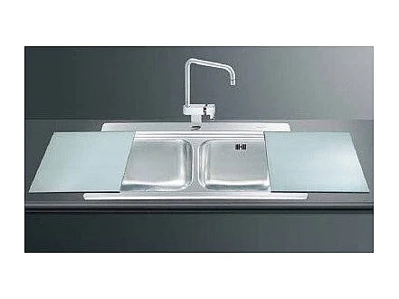 Lavello incasso 2 vasche 90x50 con taglieri in vetro bianco Smeg LI92B inox spazzolato