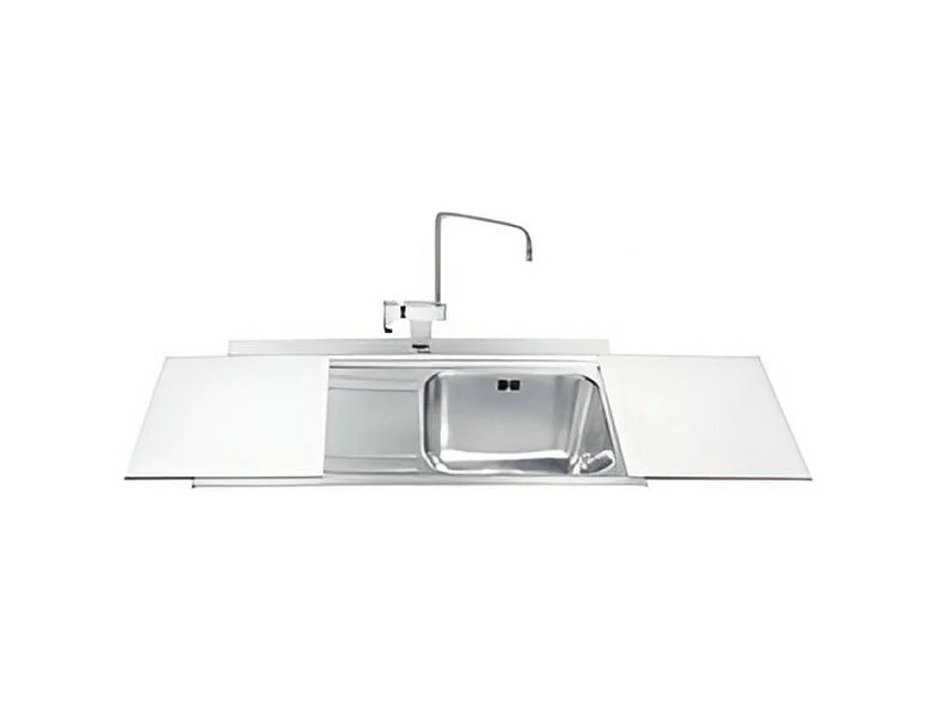 Lavello incasso 1 vasca e gocciolatoio sinistro con taglieri in vetro bianco Smeg LI91BS inox