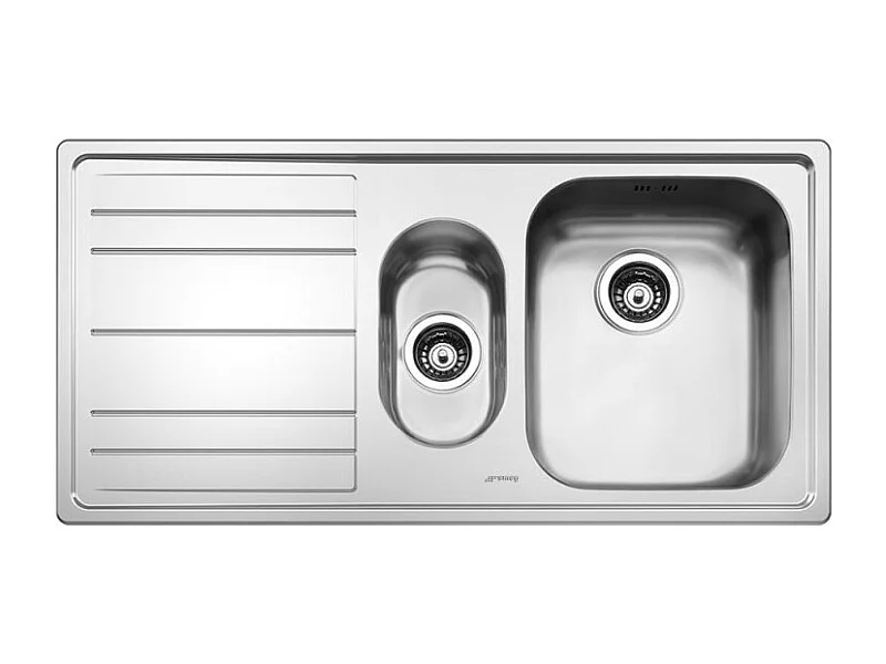 Lavello incasso semifilo 2 vasche e gocciolatoio sinistro 100x50 Smeg LE102S2 inox spazzolato