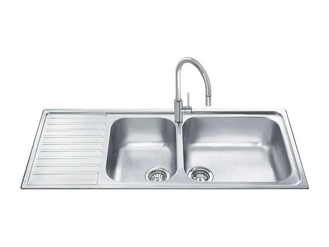 Lavello incasso semifilo 2 vasche e gocciolatoio sinistro 116x50 Smeg LGM116S inox