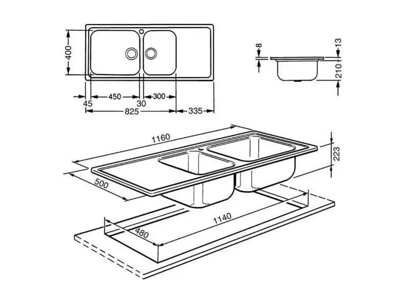 Lavello incasso semifilo 2 vasche e gocciolatoio sinistro 116x50 Smeg LGM116S inox