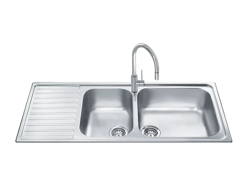 Lavello incasso semifilo 2 vasche e gocciolatoio sinistro 116x50 Smeg LGM116S inox