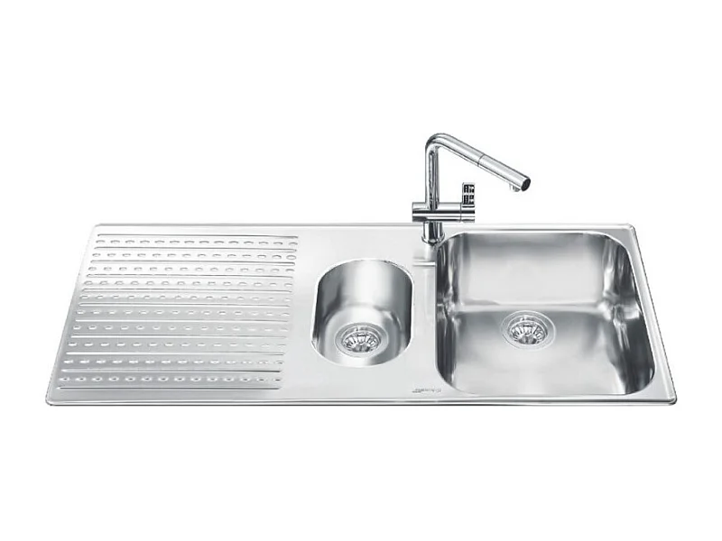 Lavello incasso 2 vasche e gocciolatoio sinistro 100x50 Smeg LTS102S2 inox spazzolato