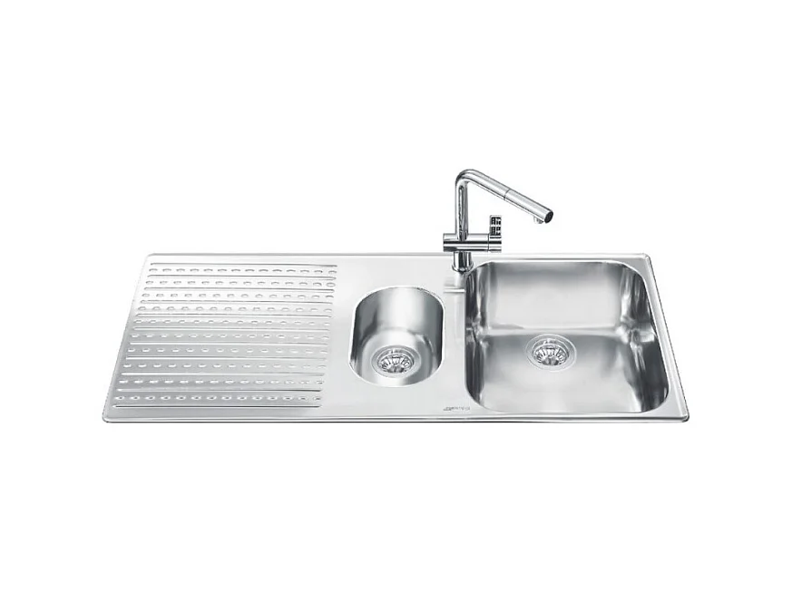 Lavello incasso 2 vasche e gocciolatoio sinistro 100x50 Smeg LTS102S2 inox spazzolato