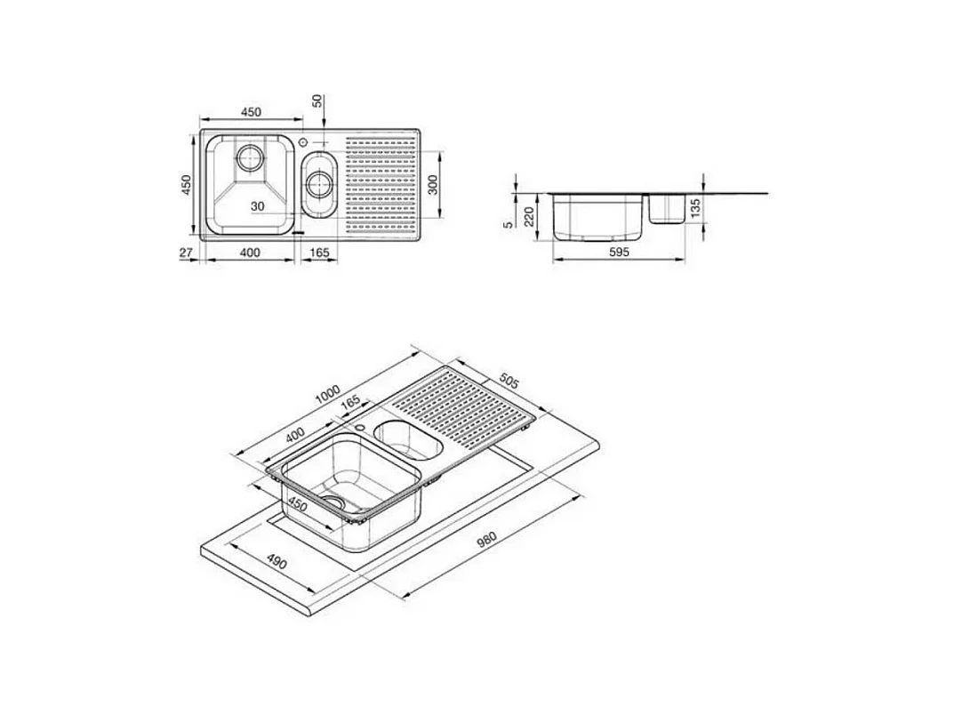 Lavello incasso 2 vasche e gocciolatoio sinistro 100x50 Smeg LTS102S2 inox spazzolato