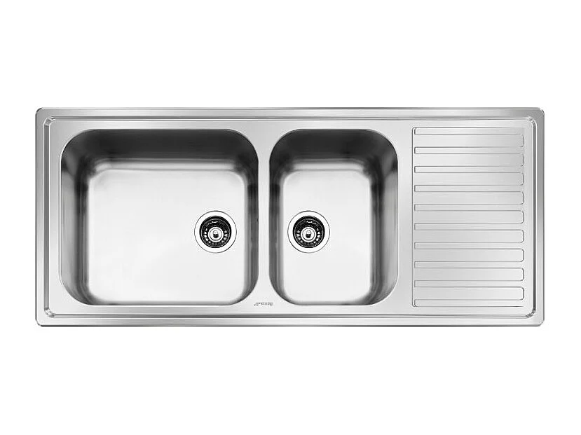 Lavello incasso 2 vasche e gocciolatoio destro 116x50 Smeg LG116D2 inox spazzolato