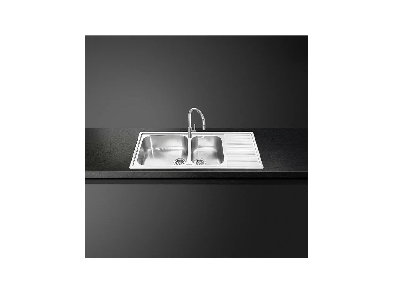 Lavello incasso 2 vasche e gocciolatoio destro 116x50 Smeg LG116D2 inox spazzolato