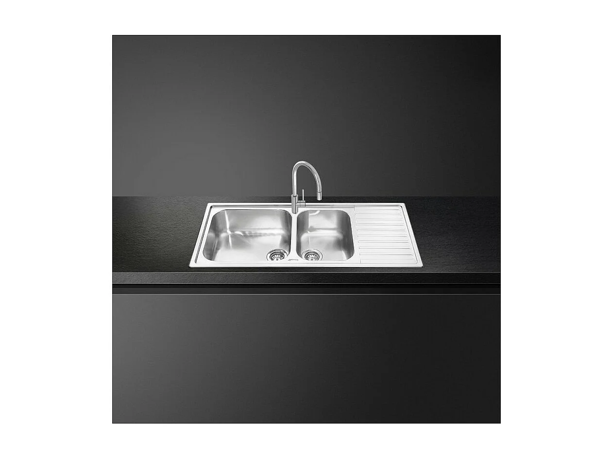 Lavello incasso 2 vasche e gocciolatoio destro 116x50 Smeg LG116D2 inox spazzolato