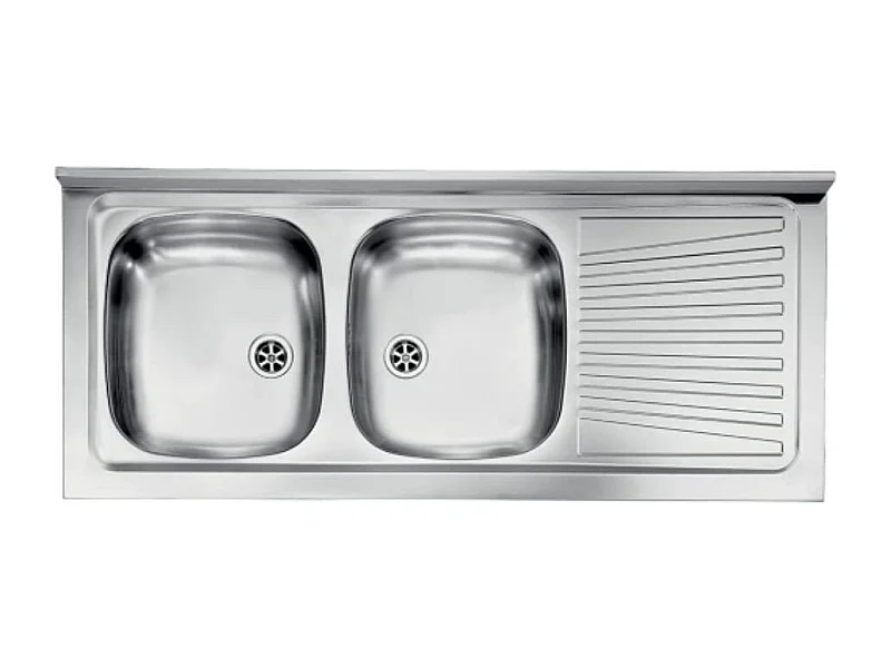Lavello appoggio 120x50 2 vasche e gocciolatoio destro Mondial inox