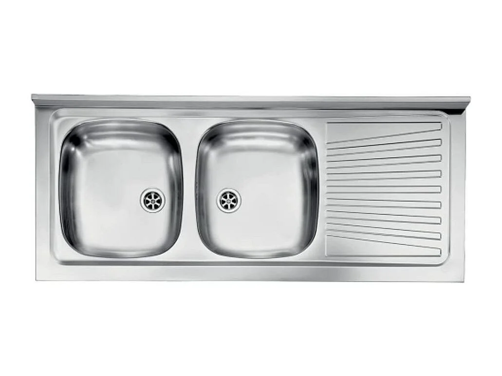 Lavello appoggio 120x50 2 vasche e gocciolatoio destro Mondial inox