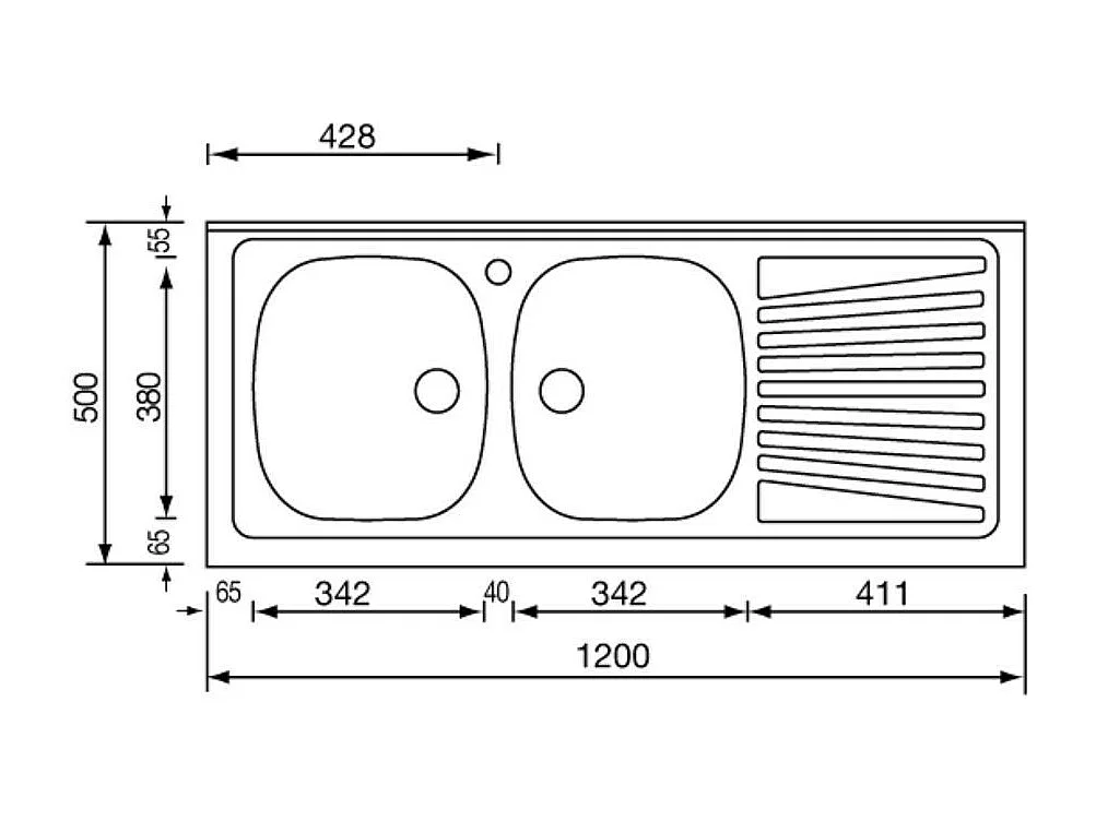 Lavello appoggio 120x50 2 vasche e gocciolatoio destro Mondial inox