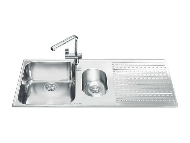 Lavello incasso 2 vasche e gocciolatoio destro 100x50 Smeg LTS102D2 inox spazzolato