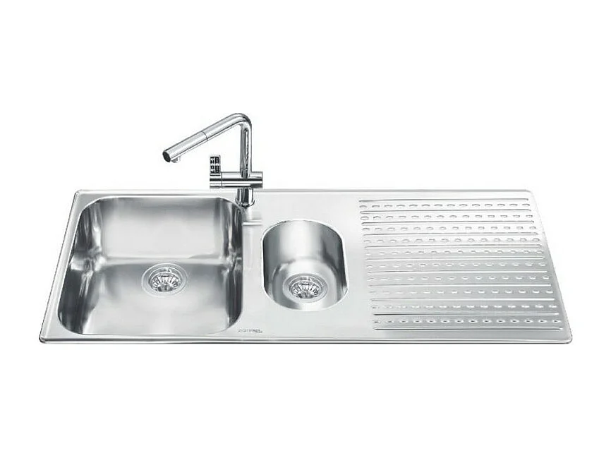 Lavello incasso 2 vasche e gocciolatoio destro 100x50 Smeg LTS102D2 inox spazzolato