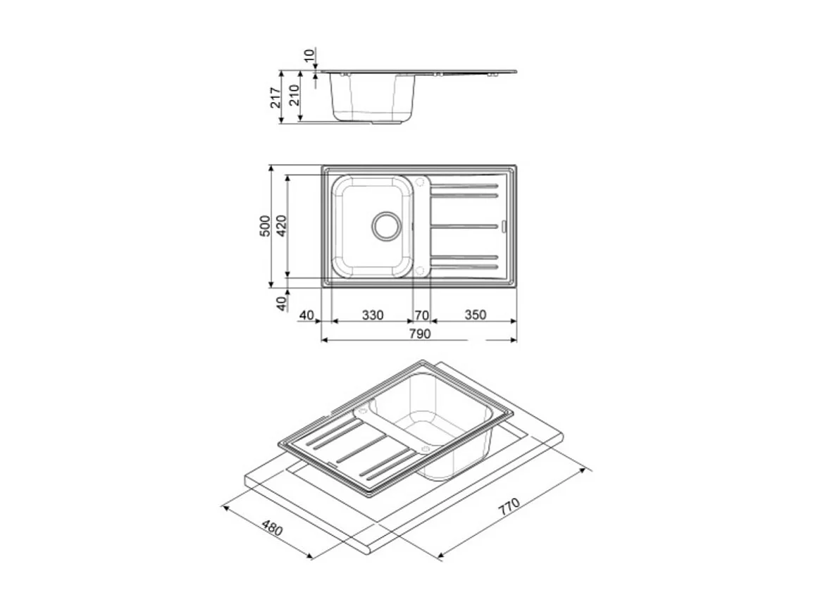Lavello incasso 1 vasca e gocciolatoio reversibile 79x50 Smeg LZ791AL colore alluminio