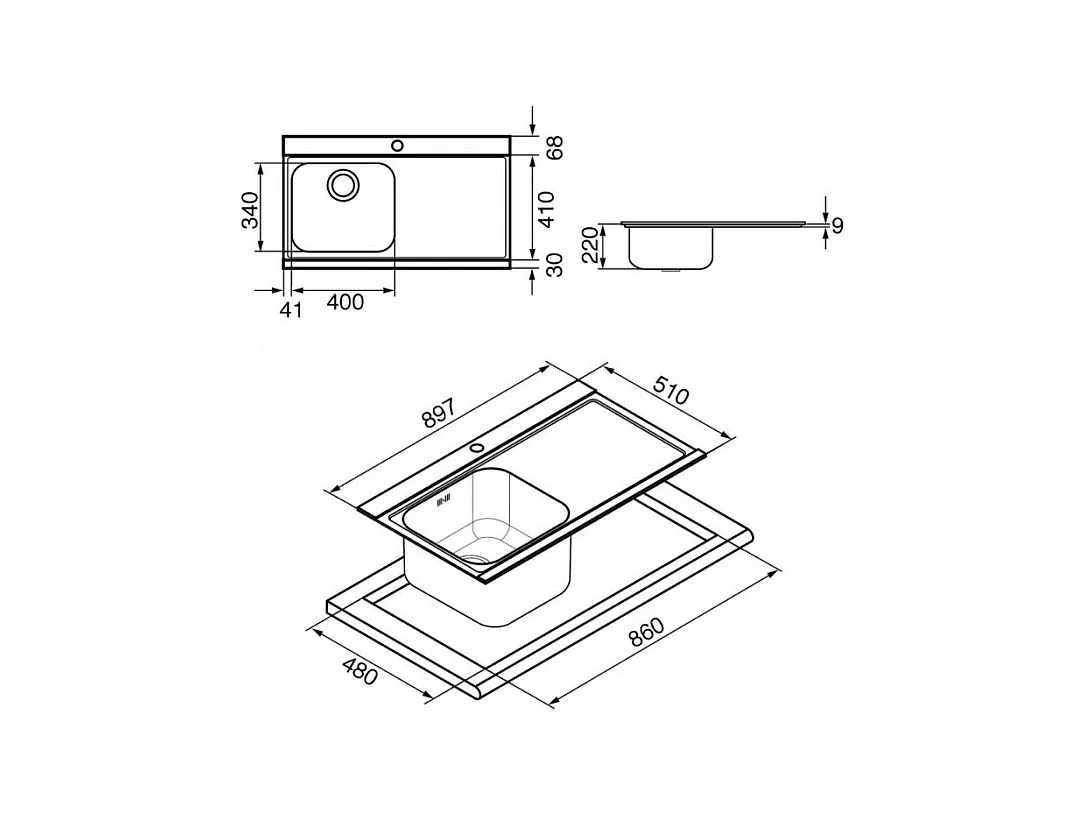 Lavello incasso 1 vasca e gocciolatoio destro con taglieri in vetro Smeg LI91SGD inox