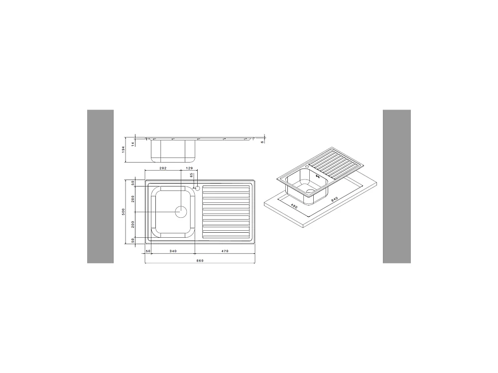 Lavello incasso cucina acciaio 86x50 cm una vasca e gocciolatoio sinistro SAXT331A