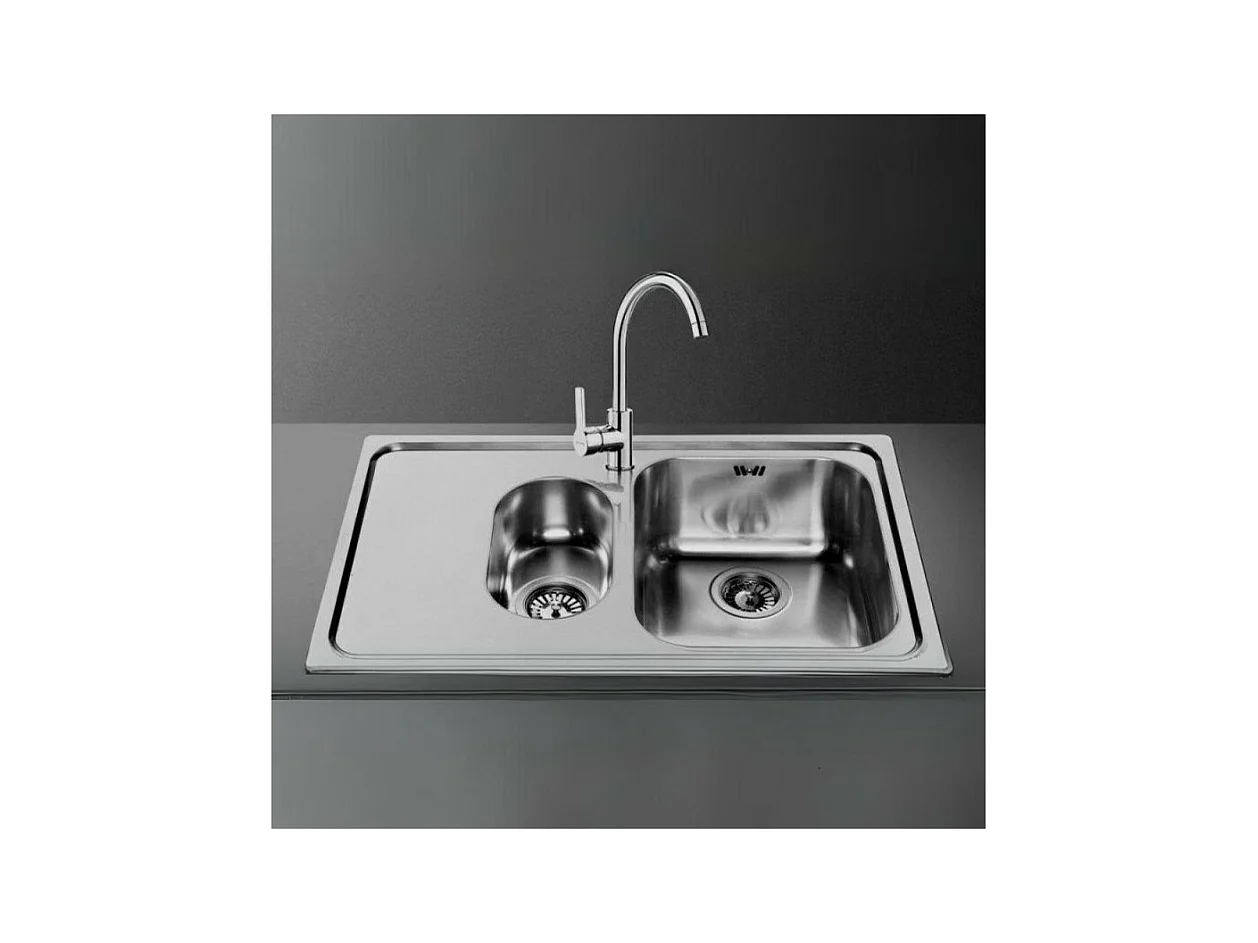 Lavello incasso 2 vasche e gocciolatoio sinistro 79x50 Smeg SP7915SN acciaio inox nero