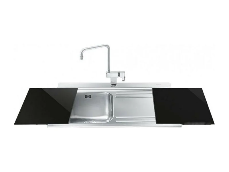 Lavello incasso 1 vasca e gocciolatoio destro con taglieri in vetro nero Smeg LI91ND inox