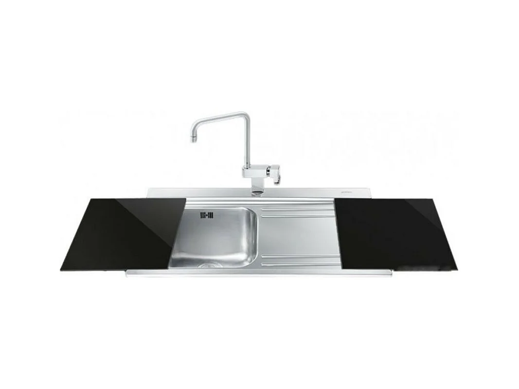 Lavello incasso 1 vasca e gocciolatoio destro con taglieri in vetro nero Smeg LI91ND inox