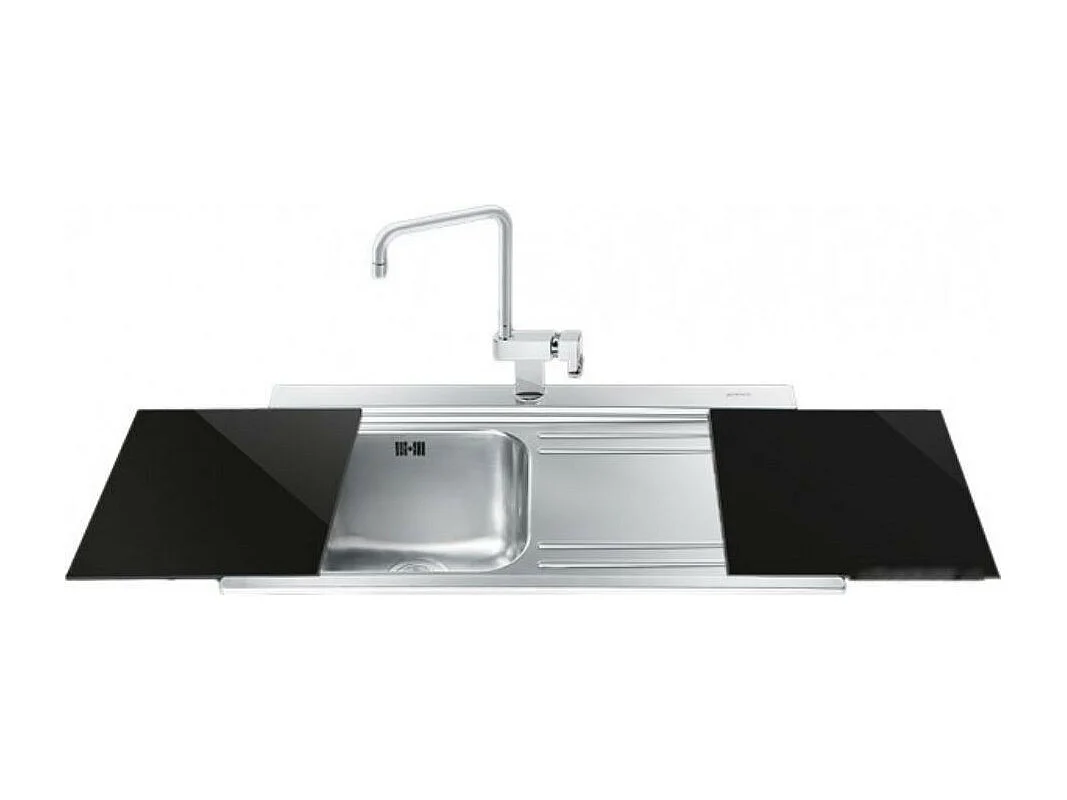 Lavello incasso 1 vasca e gocciolatoio destro con taglieri in vetro nero Smeg LI91ND inox