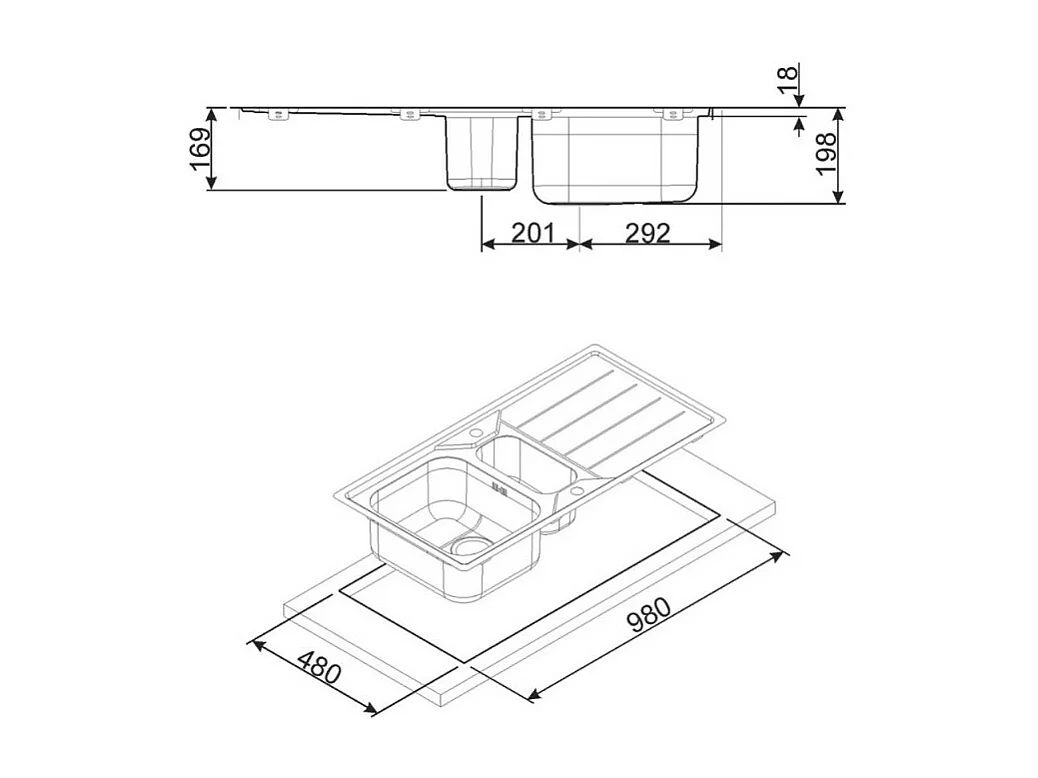 Lavello incasso 1 vasca e gocciolatoio destro con taglieri in vetro nero Smeg LI91ND inox