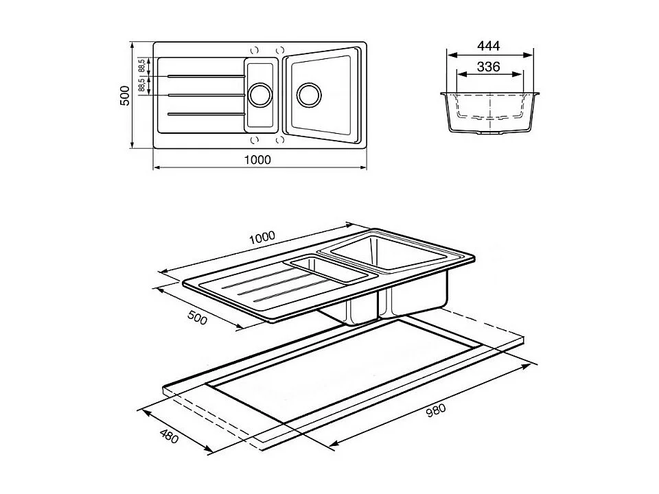 Lavello incasso 2 vasche e gocciolatoio reversibile 100x50 Smeg LS102AL alluminio