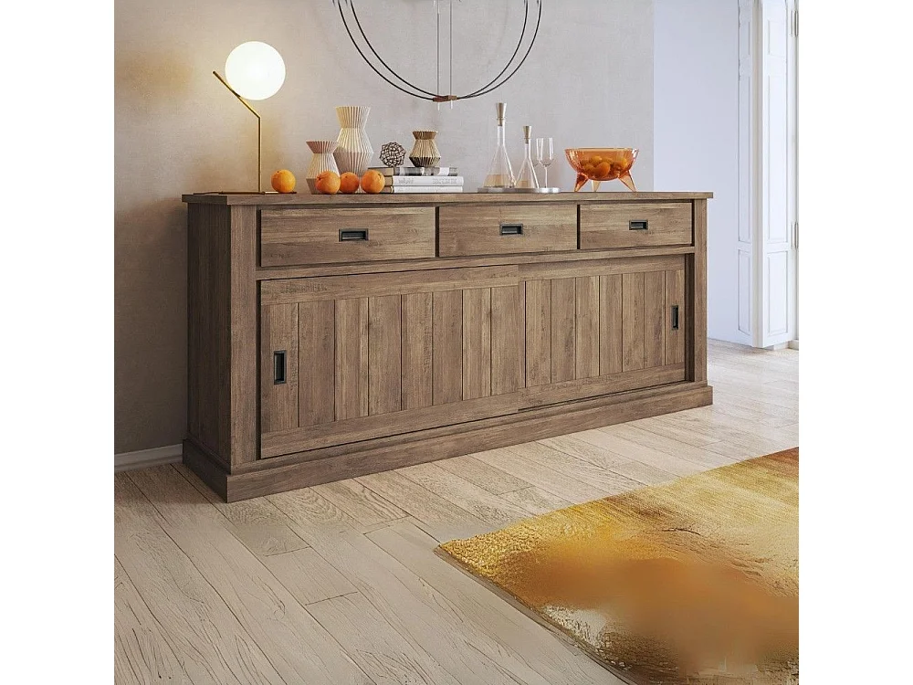 Credenza colore noce eastwood 3 cassetti e 2 ante scorrevoli Anthony67070 219,6x49,8x95H stile shabby