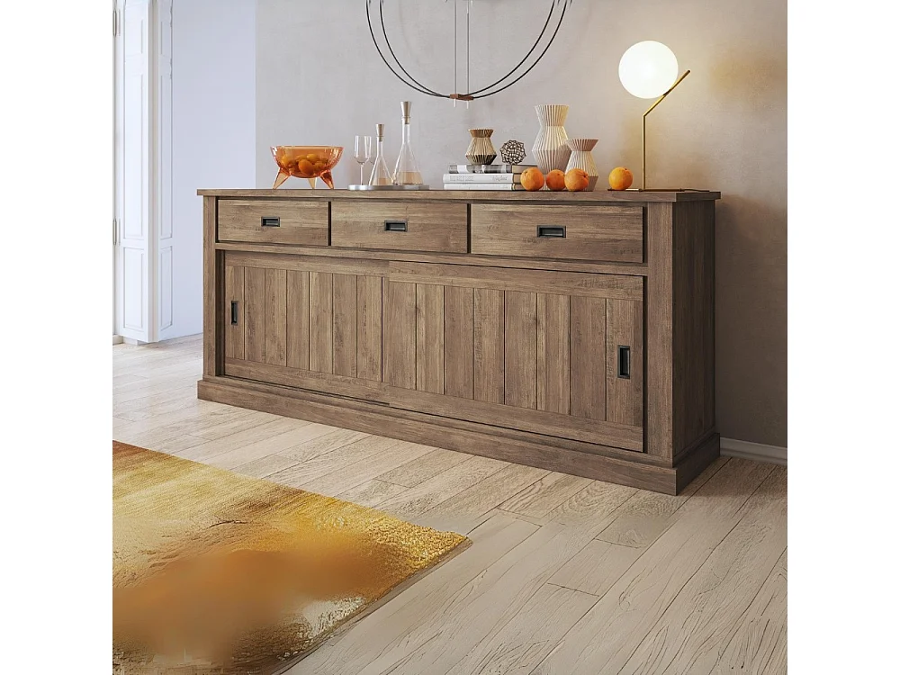 Credenza colore noce eastwood 3 cassetti e 2 ante scorrevoli Anthony67070 219,6x49,8x95H stile shabby