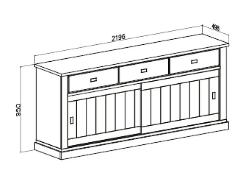 Credenza colore noce eastwood 3 cassetti e 2 ante scorrevoli Anthony67070 219,6x49,8x95H stile shabby