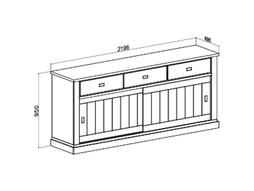Credenza colore pino bianco e rovere wotan 3 cassetti e 2 ante scorrevoli Anthony67070 219,6x49,8x95H stile shabby