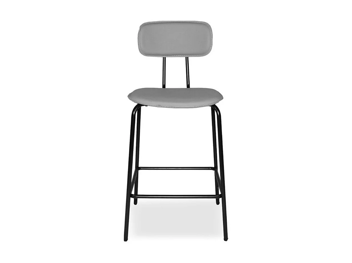 Sgabello Glami con struttura in metallo nero e seduta in pvc effetto cuoio grigio