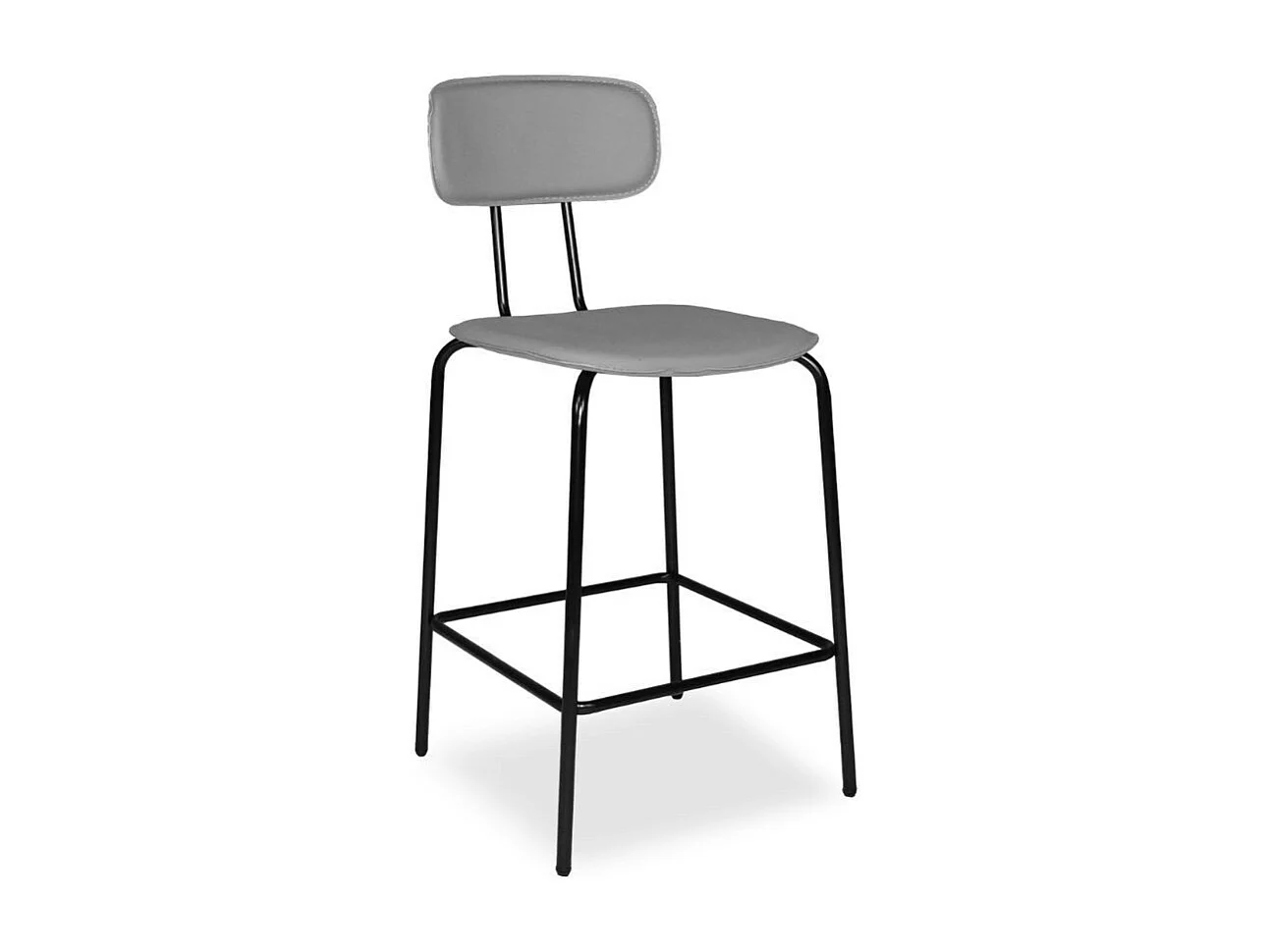 Sgabello Glami con struttura in metallo nero e seduta in pvc effetto cuoio grigio