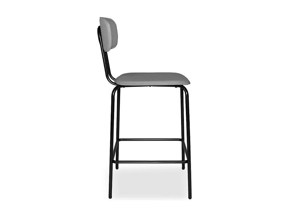 Sgabello Glami con struttura in metallo nero e seduta in pvc effetto cuoio grigio