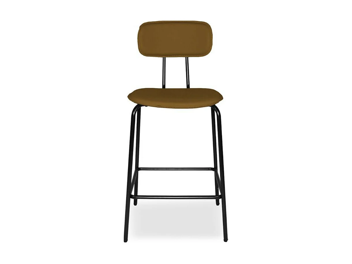 Sgabello Glami con struttura in metallo nero e seduta in pvc effetto cuoio brown