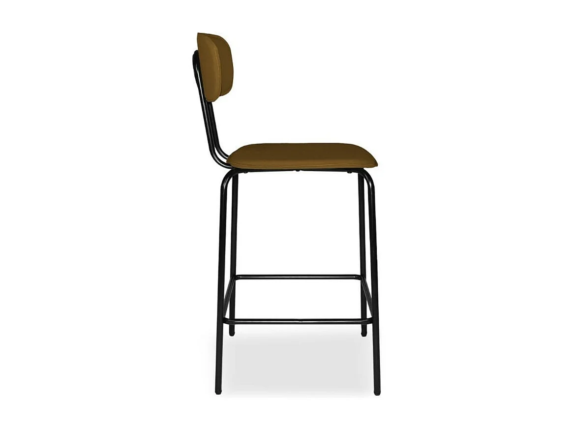 Sgabello Glami con struttura in metallo nero e seduta in pvc effetto cuoio brown