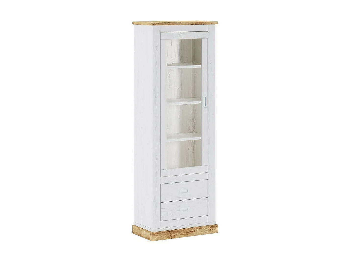 Vetrina colore pino bianco e rovere 2 cassetti e anta Anthony23 73x39,6x204H stile shabby
