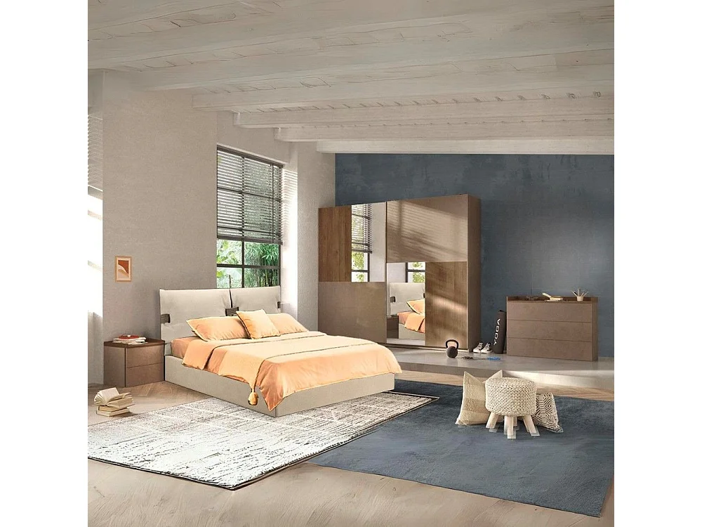 Camera da letto Quinn con letto contenitore colore bronzo e noce mercure