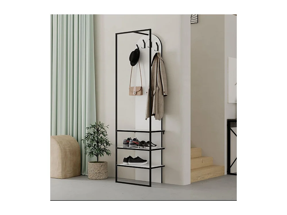 Mobile ingresso bianco Archy con appendiabiti e scarpiera 53x31.7x180H – Stile industriale e organizzazione