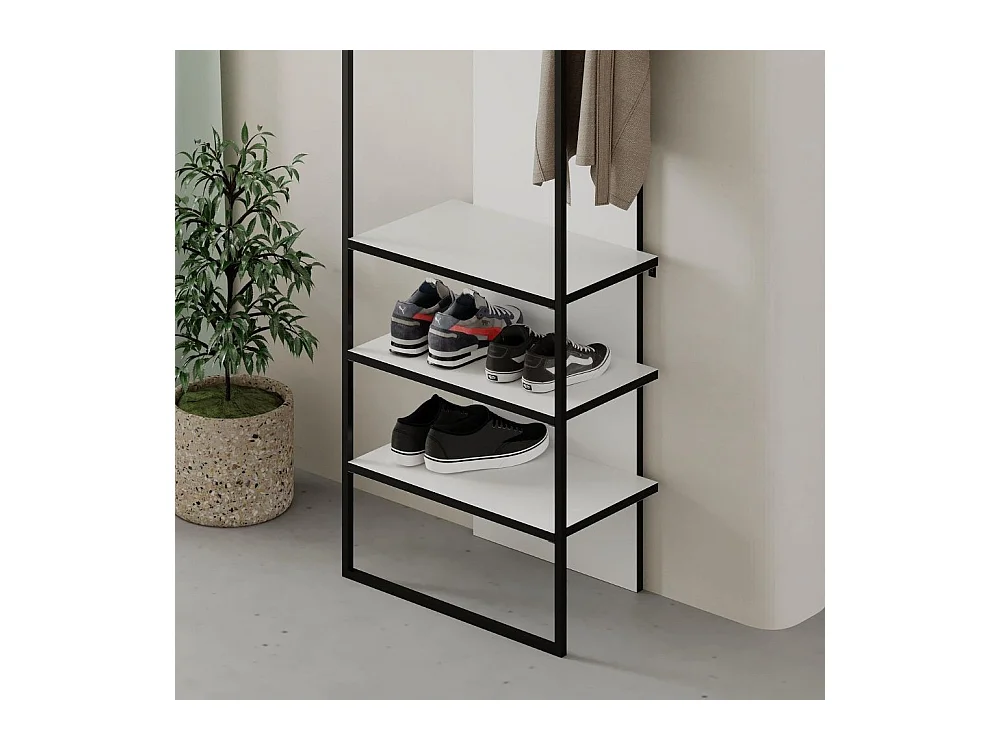 Mobile ingresso bianco Archy con appendiabiti e scarpiera 53x31.7x180H – Stile industriale e organizzazione