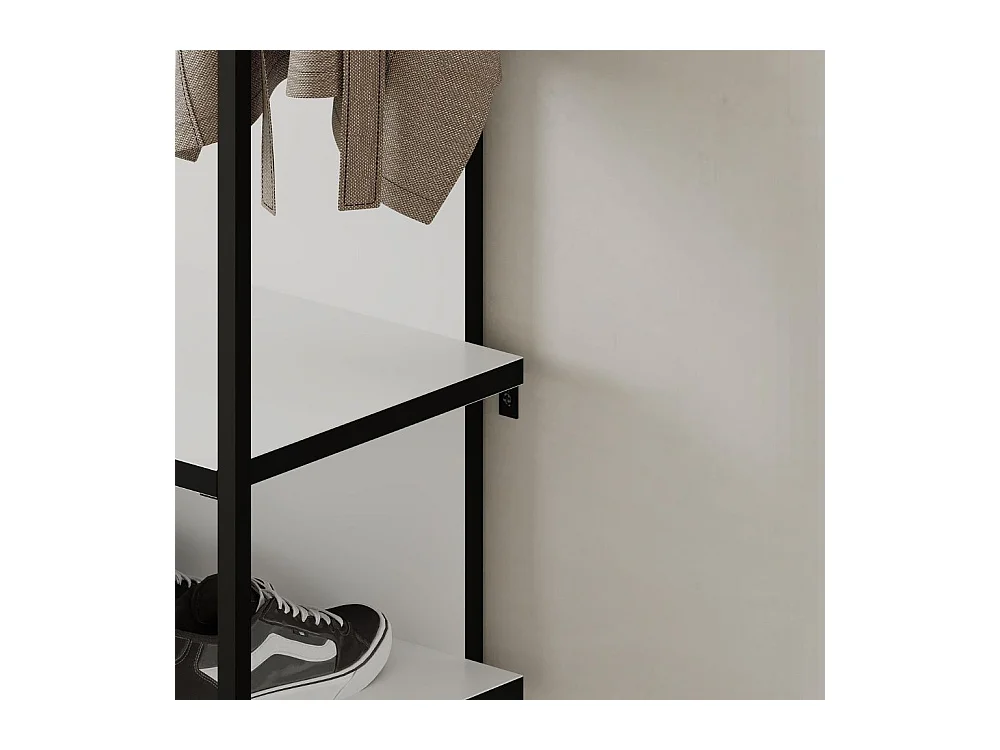 Mobile ingresso bianco Archy con appendiabiti e scarpiera 53x31.7x180H – Stile industriale e organizzazione