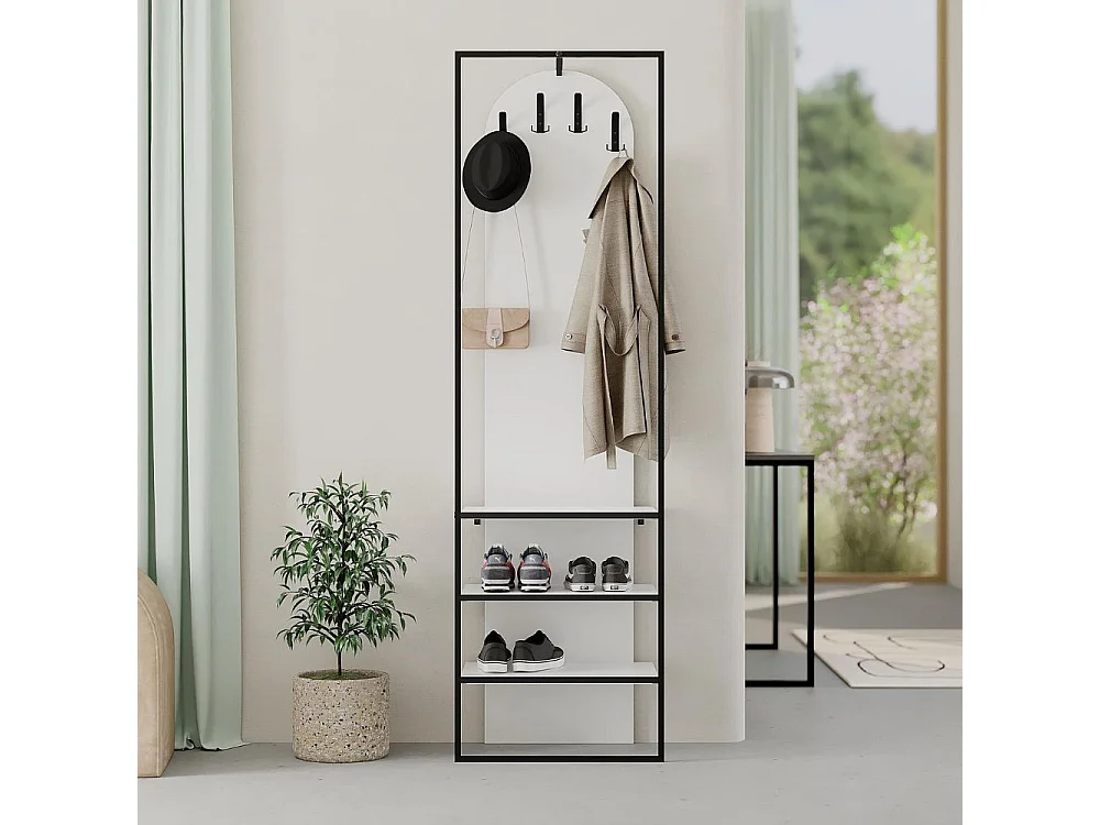 Mobile ingresso bianco Archy con appendiabiti e scarpiera 53x31.7x180H – Stile industriale e organizzazione