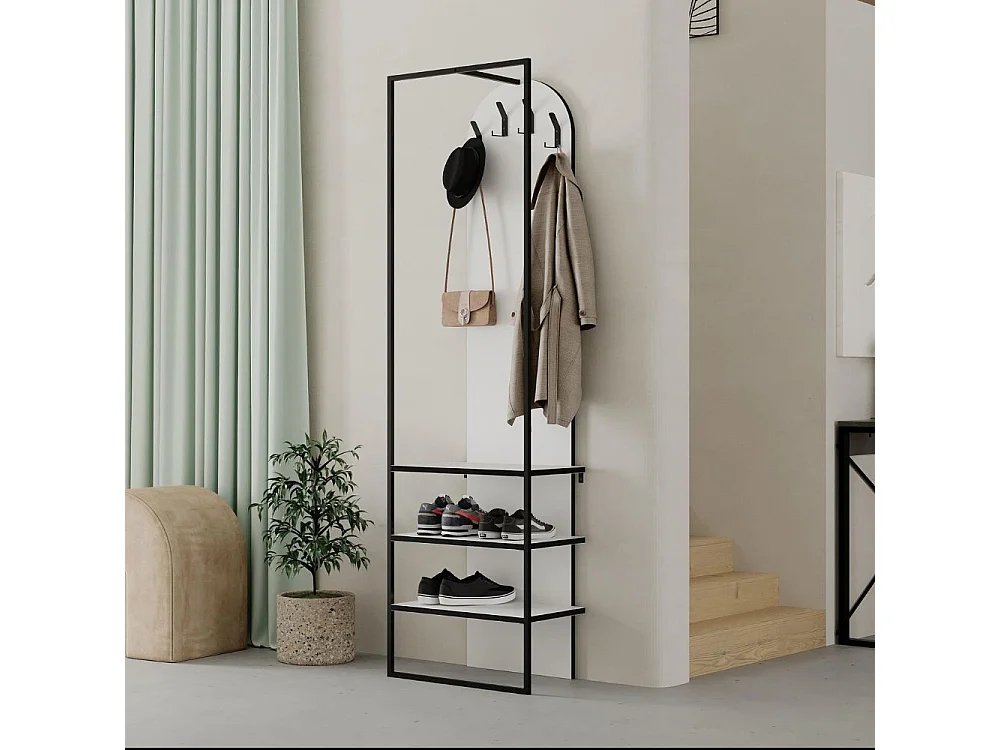 Mobile ingresso bianco Archy con appendiabiti e scarpiera 53x31.7x180H – Stile industriale e organizzazione