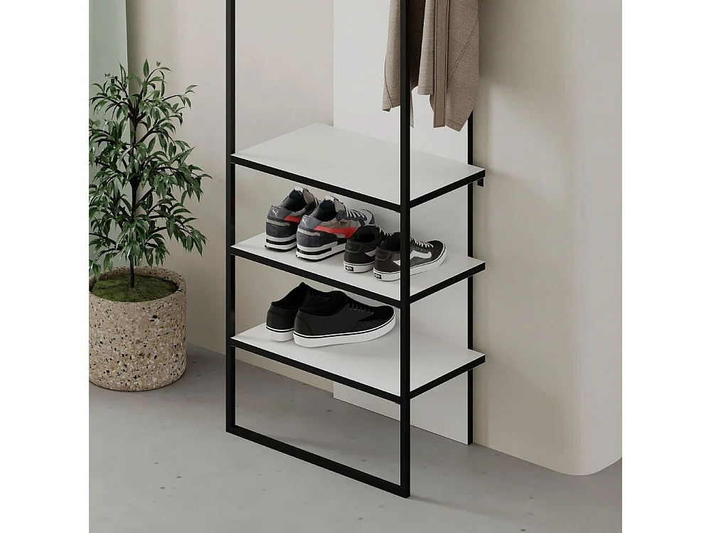 Mobile ingresso bianco Archy con appendiabiti e scarpiera 53x31.7x180H – Stile industriale e organizzazione