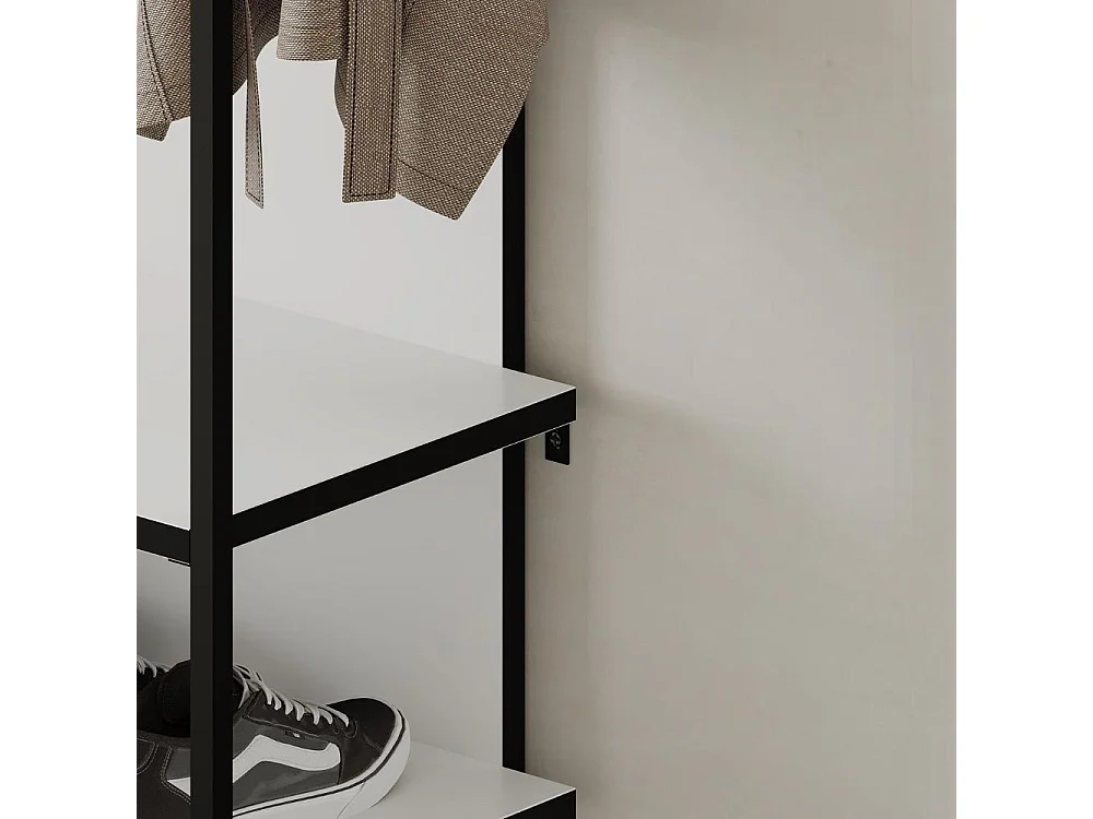 Mobile ingresso bianco Archy con appendiabiti e scarpiera 53x31.7x180H – Stile industriale e organizzazione