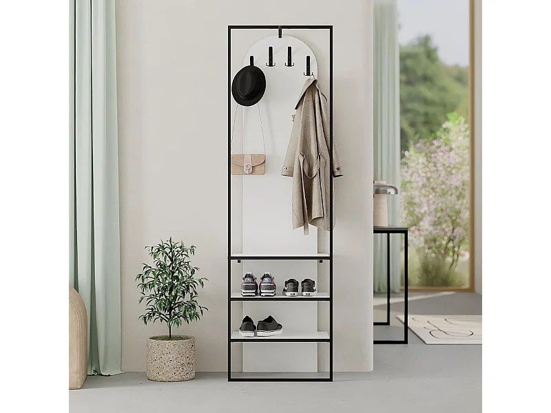 Mobile ingresso bianco Archy con appendiabiti e scarpiera 53x31.7x180H – Stile industriale e organizzazione